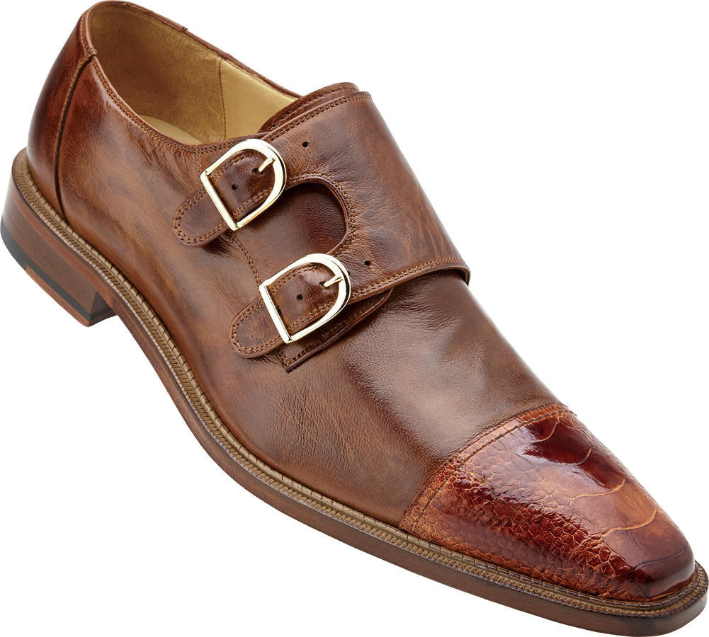 Amico Ostrich Monk Strap by Belvedere Brandy/Antique Brown / 8.5, Shoes - BELVEDERE, Levine Hat Co. - 1