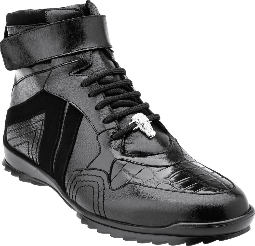 Rino Crocodile High Top Sneaker by Belvedere BLACK / 8, Shoes - BELVEDERE, Levine Hat Co. - 1