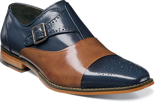 Tipton Cap Toe Monk Strap by Stacy Adams NAVY/TAN / 7, Shoes - STACYADAMS, Levine Hat Co. - 1